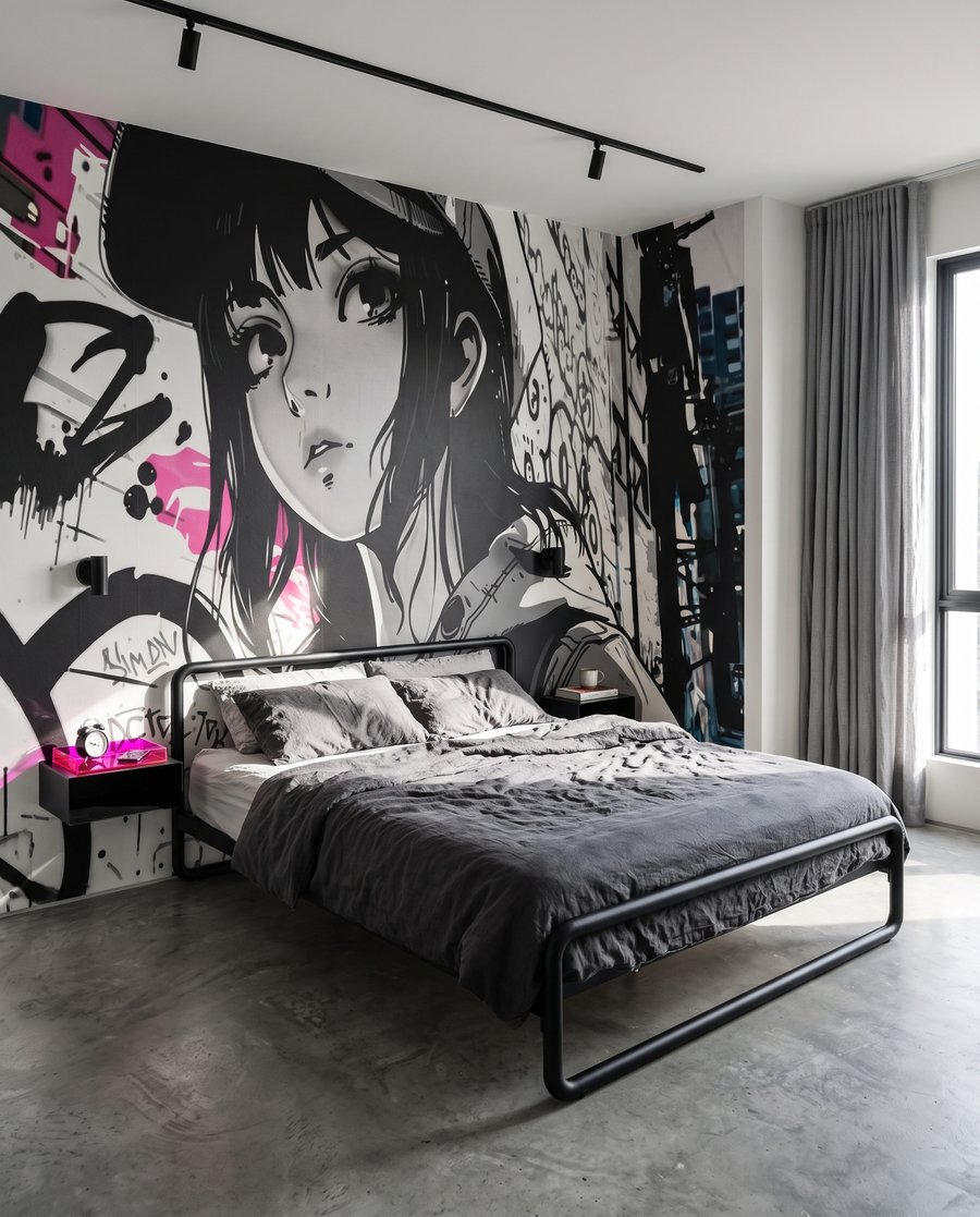 Mädchen zwischen Graffiti in einem Interieur