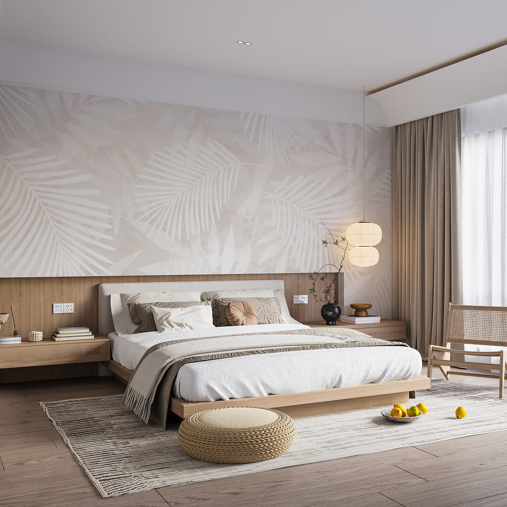 Fast weiße Palmwedel in einem Interieur