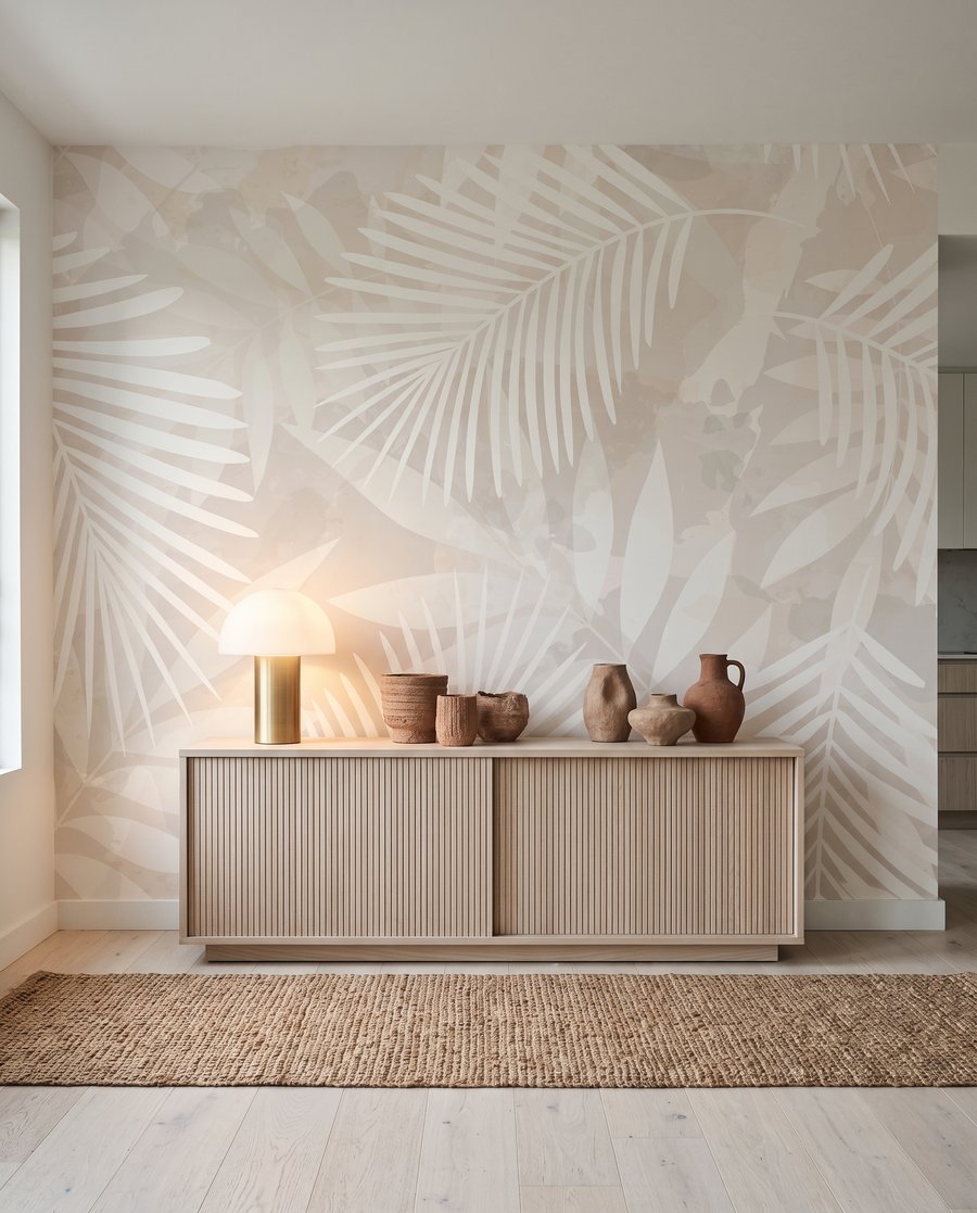 Fast weiße Palmwedel in einem Interieur