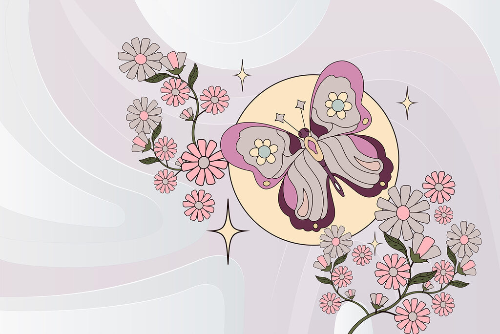 Schmetterling zwischen Blüten — ganzes Design