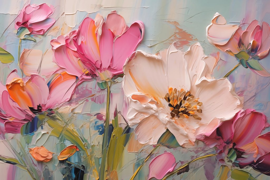 Rosa Blüten in Pinselstrichen — ganzes Design