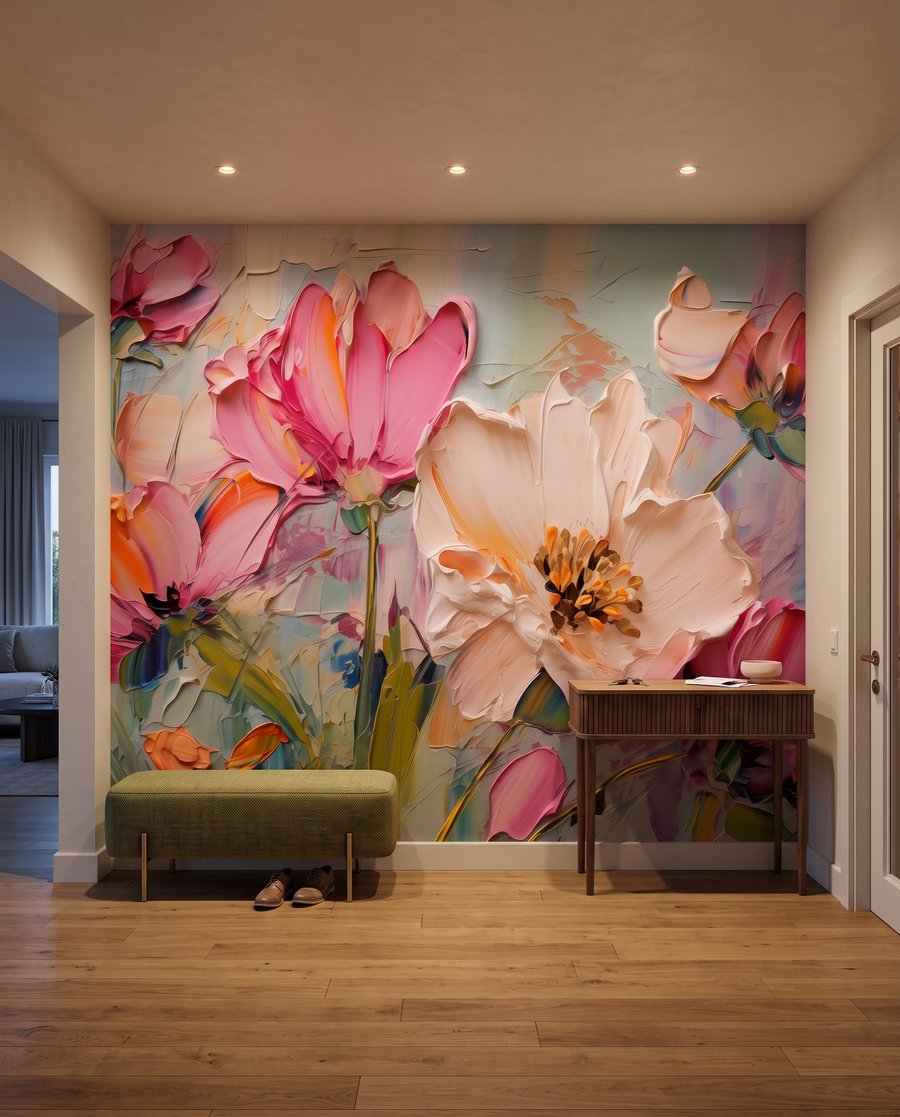 Rosa Blüten in Pinselstrichen — Interieur 6
