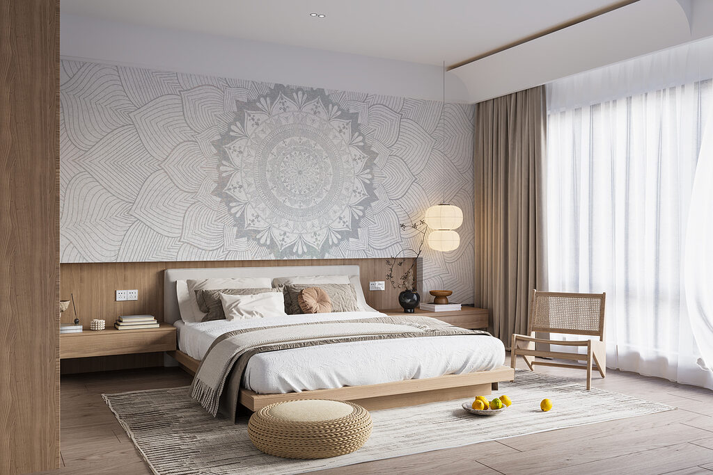 Feine Linien in Blütenringen in einem Interieur