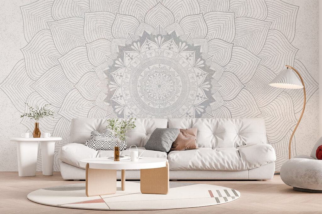 Feine Linien in Blütenringen in einem Interieur