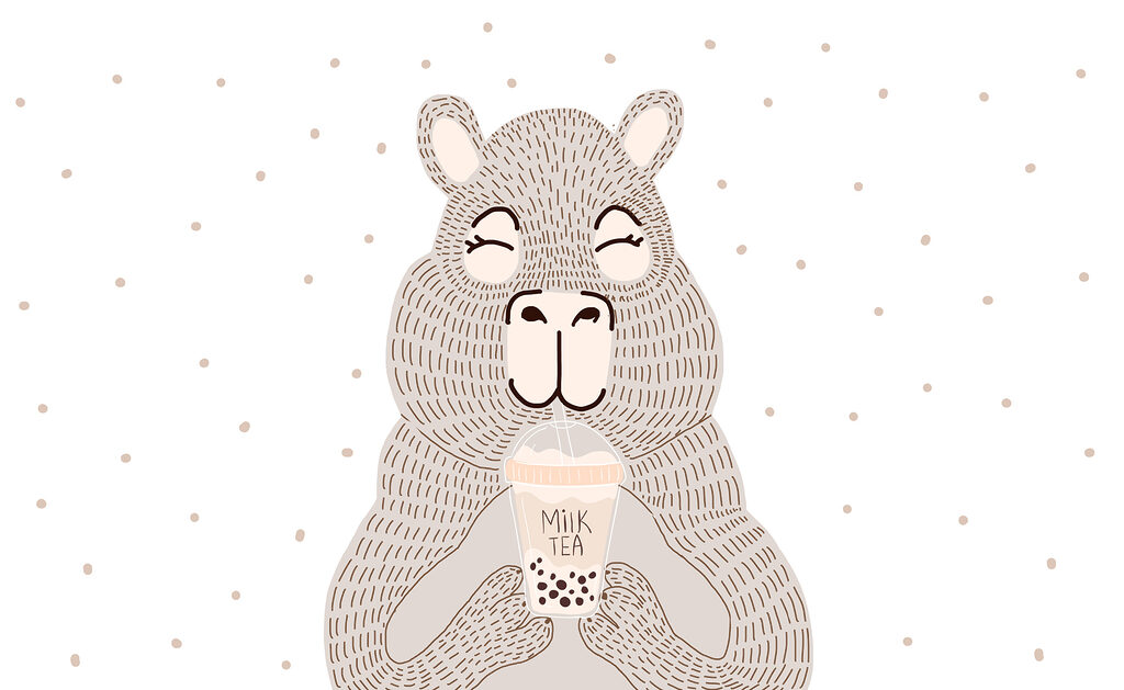 Tierchen mit Getränk — ganzes Design