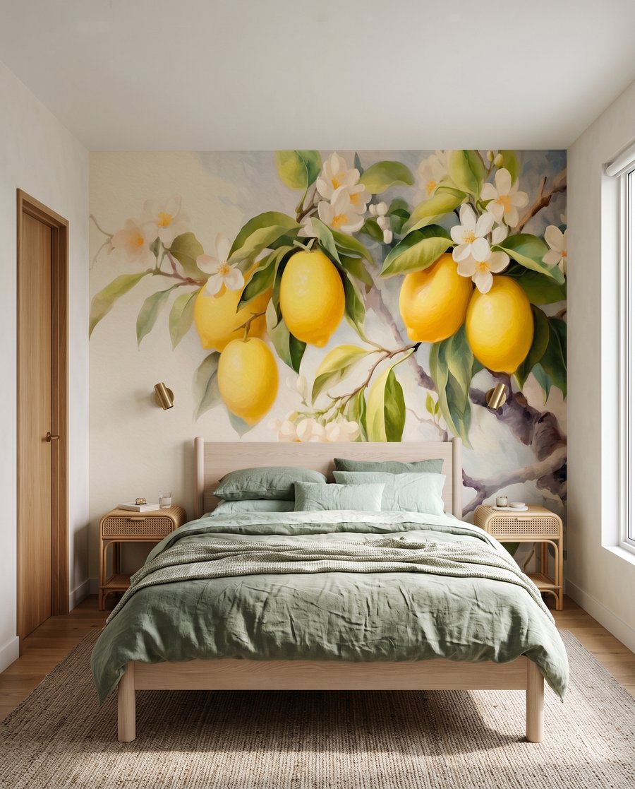 Zitronen mit weißen Blüten in einem Interieur
