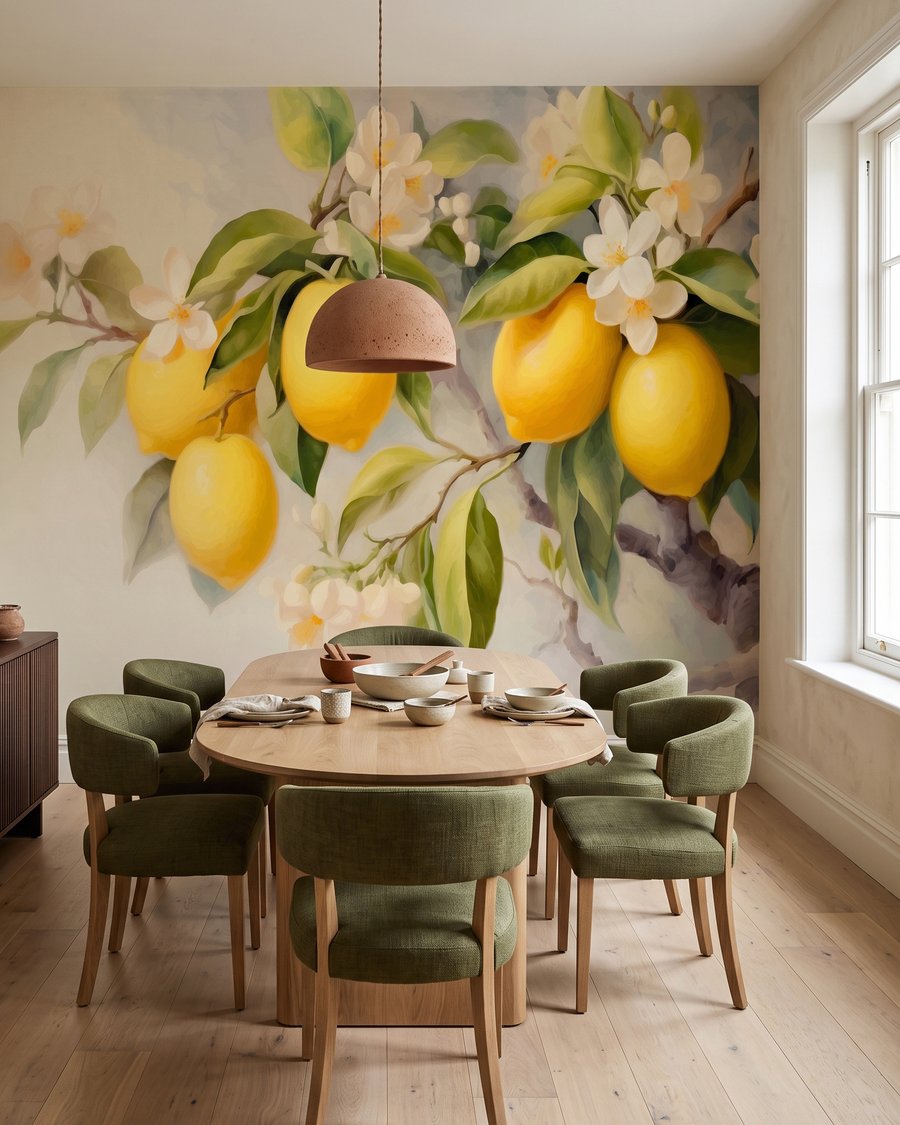 Zitronen mit weißen Blüten in einem Interieur