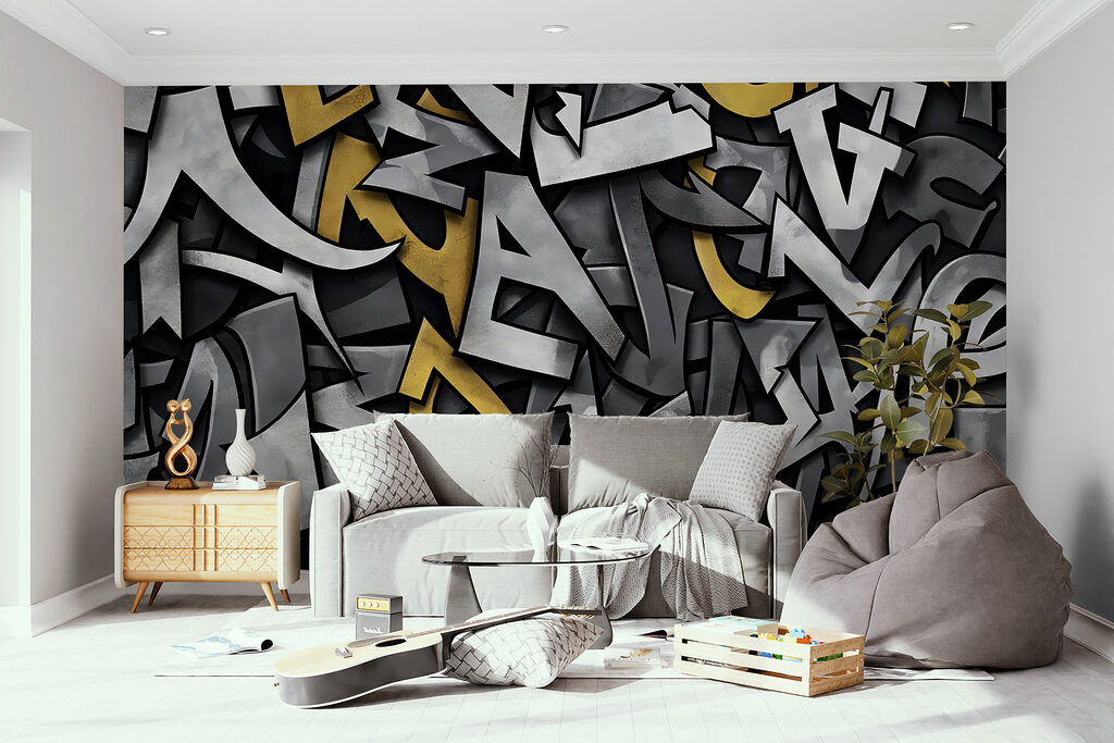 Buchstaben in dunklen Schichten in einem Interieur