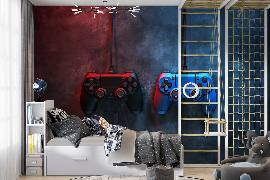 Zwei Controller am Kabel in einem Interieur