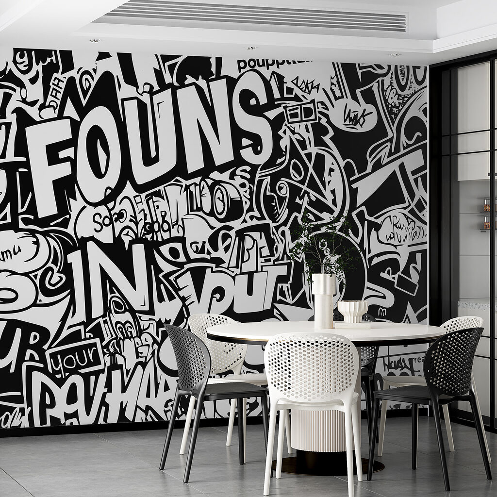 Wörter prallen aufeinander in einem Interieur
