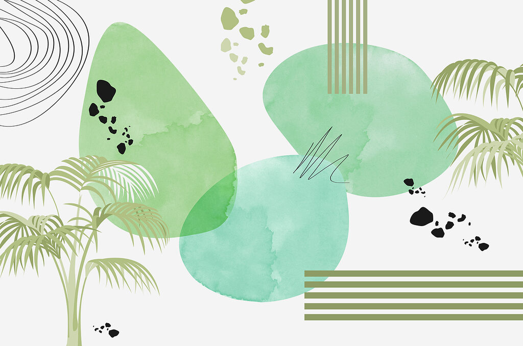 Palmen und freie Farbformen — ganzes Design