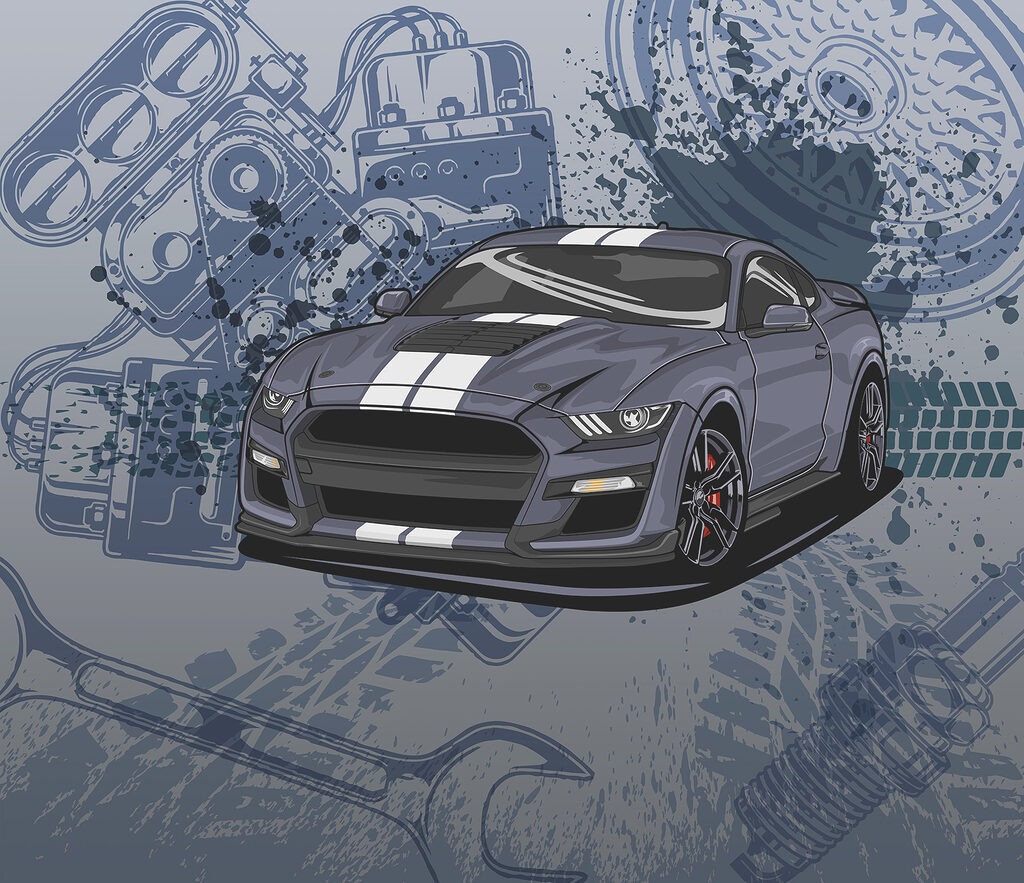 Sportwagen und Technikskizzen — ganzes Design