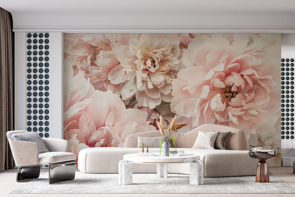 Puderrosa Blüten in einem Interieur
