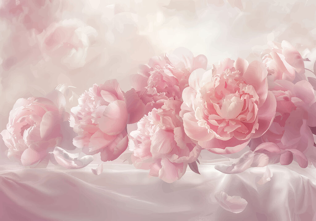 Rosa Blüten vor Wolken — ganzes Design