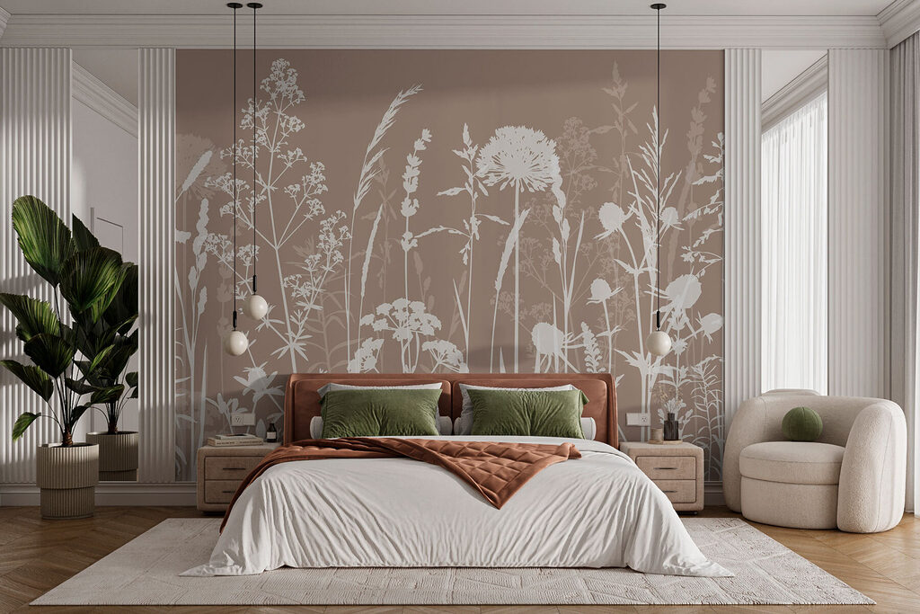 Fein gezeichnete weiße Wiese in einem Interieur