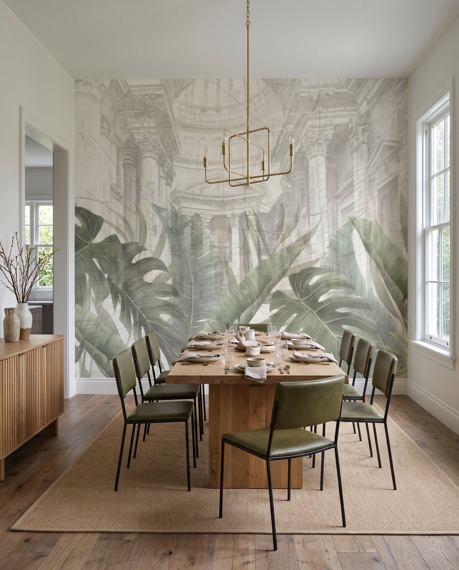 Blätter vor dem Wintergarten in einem Interieur