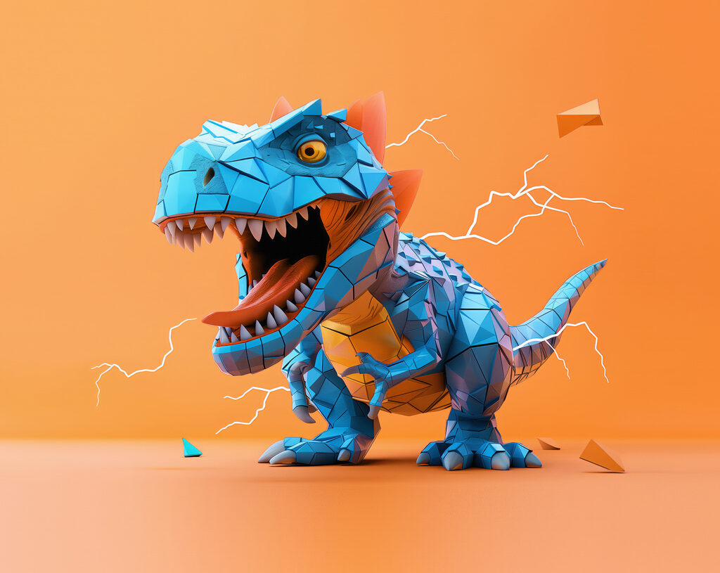 Blauer Dino mit Blitzen — ganzes Design