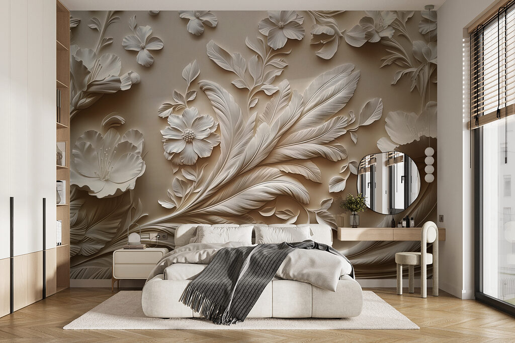 Schwungvolle Blütenranken in einem Interieur