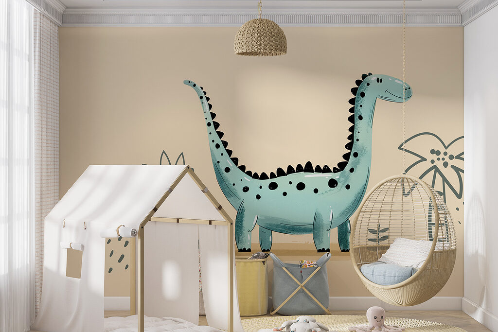 Kleiner Langhalsdino in einem Interieur