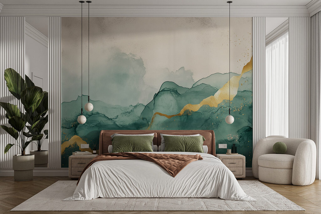 Farbströme mit Gold in einem Interieur