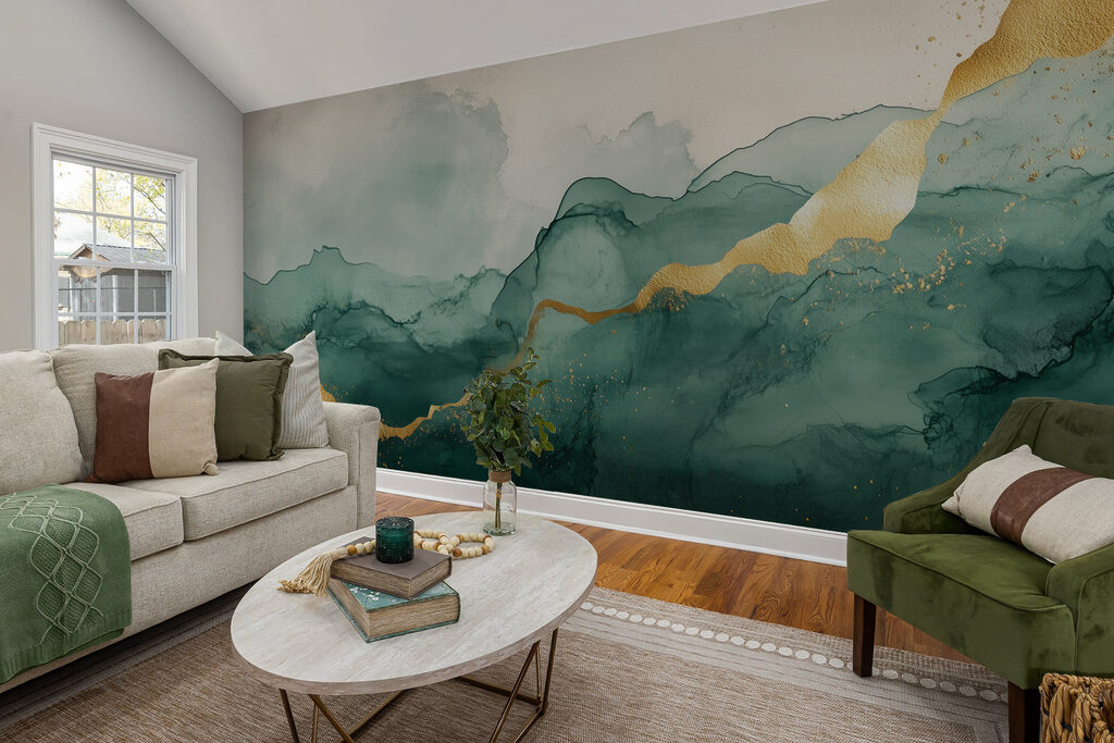 Farbströme mit Gold in einem Interieur