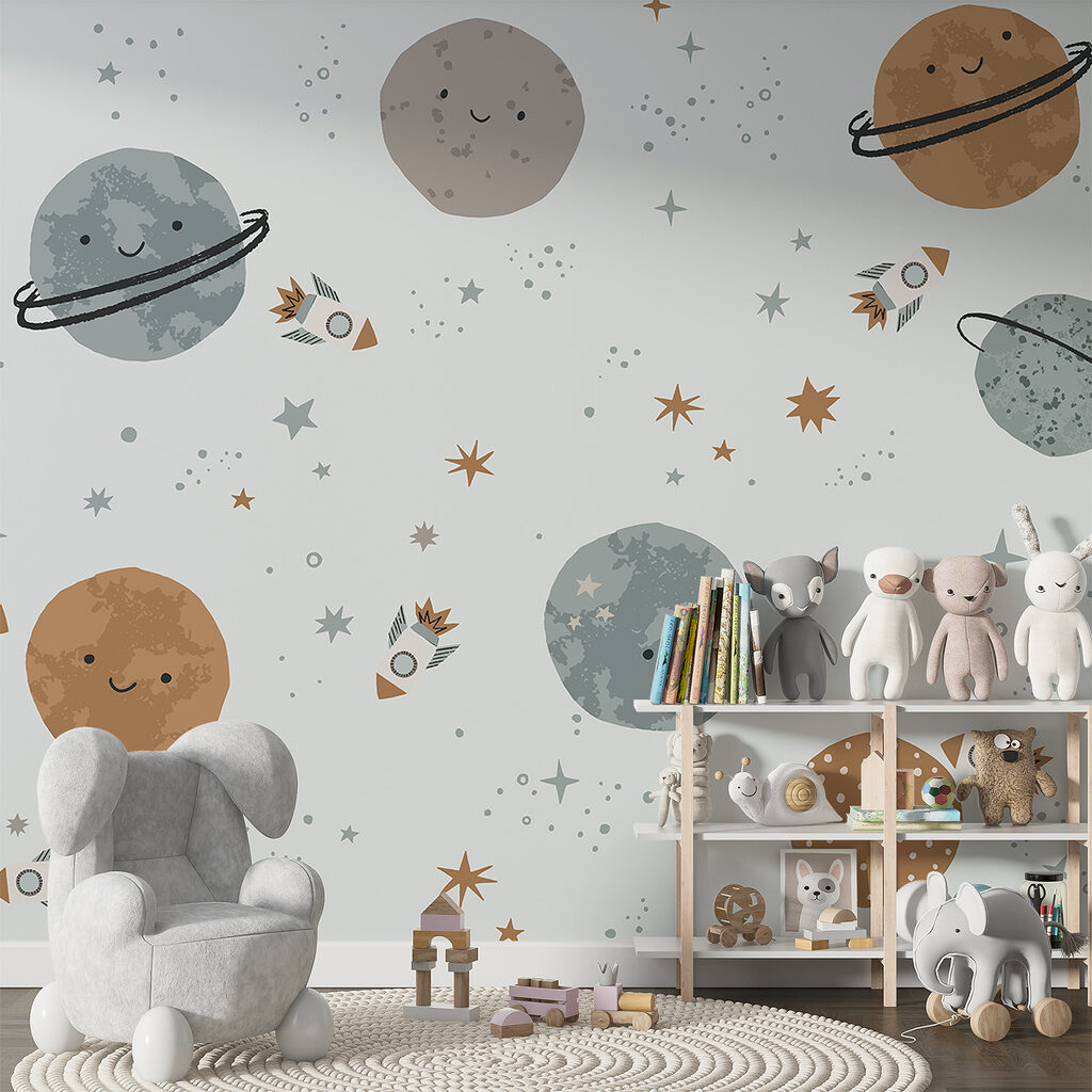 Freundliche Planeten in einem Interieur