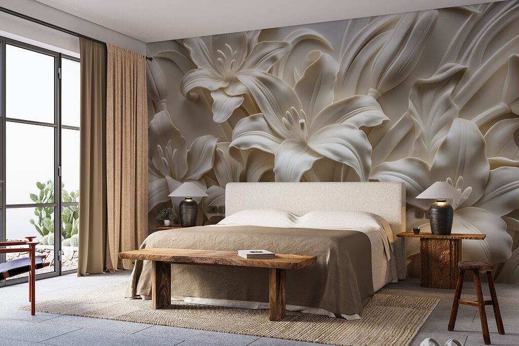 Weiße Blüten mit Schatten in einem Interieur