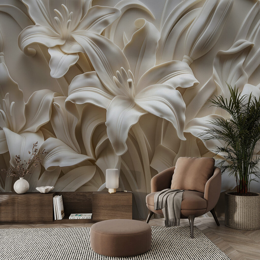 Weiße Blüten mit Schatten in einem Interieur