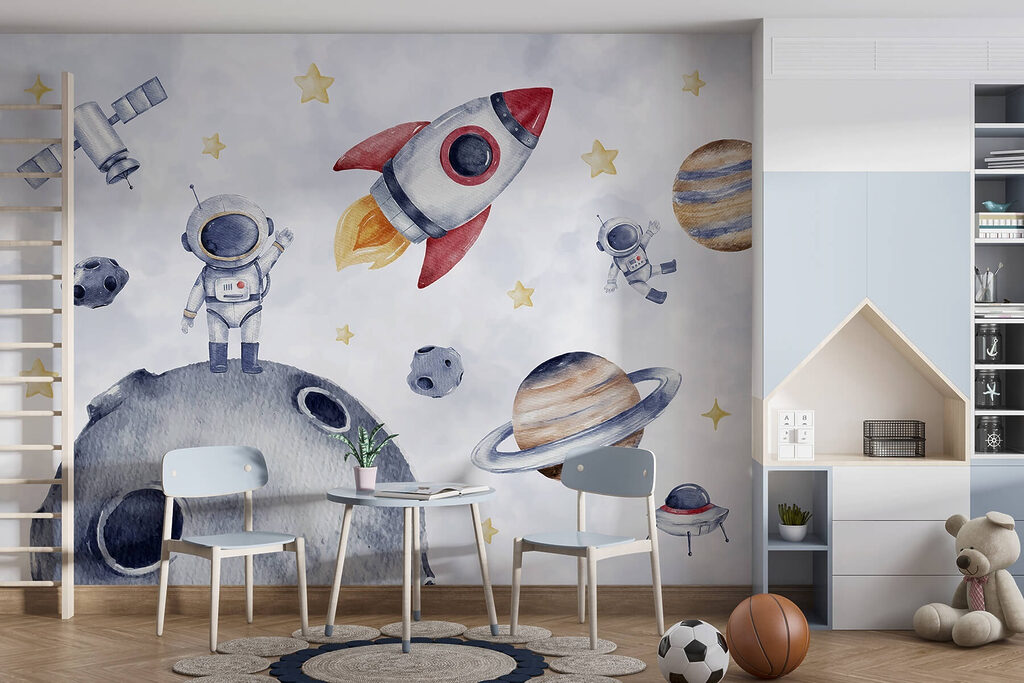 Rakete am Mondrand in einem Interieur