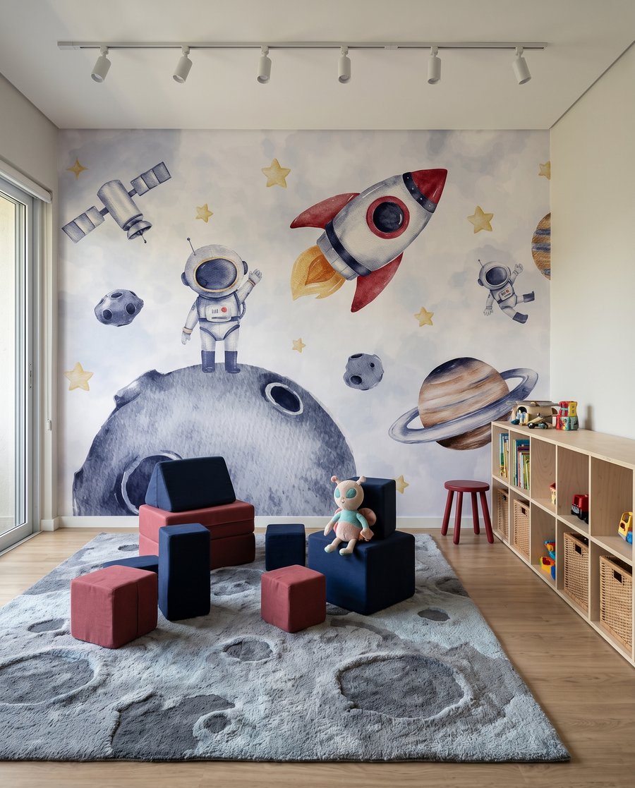 Rakete am Mondrand in einem Interieur