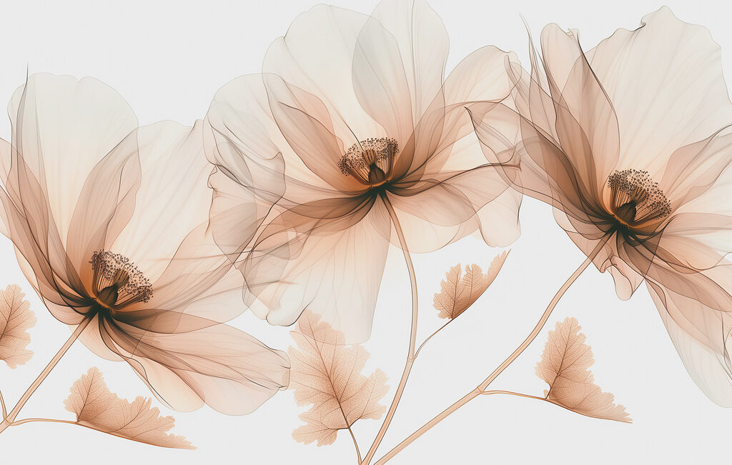 Drei Blüten im Licht — ganzes Design