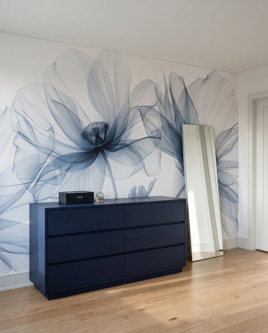 Drei Blüten im Licht in einem Interieur