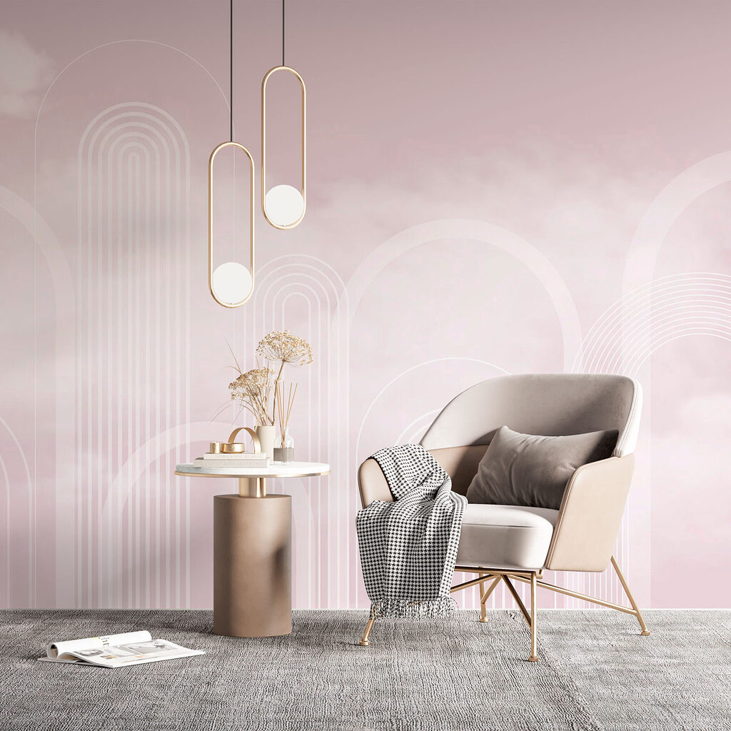 Weiße Bögen im Wolkenlicht in einem Interieur