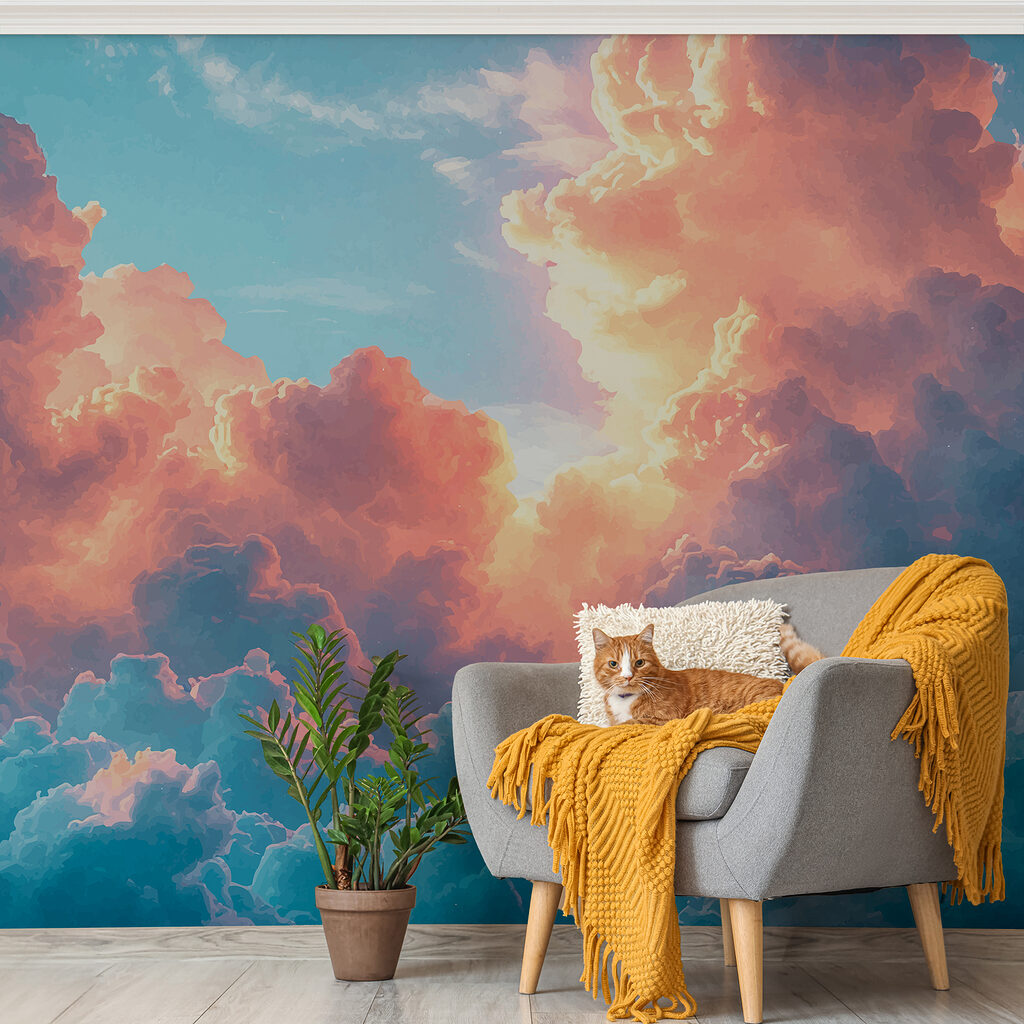 Goldene Wolken über Blau in einem Interieur