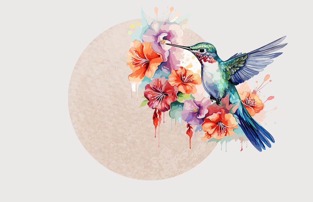 Kolibri vor farbigem Kreis — ganzes Design