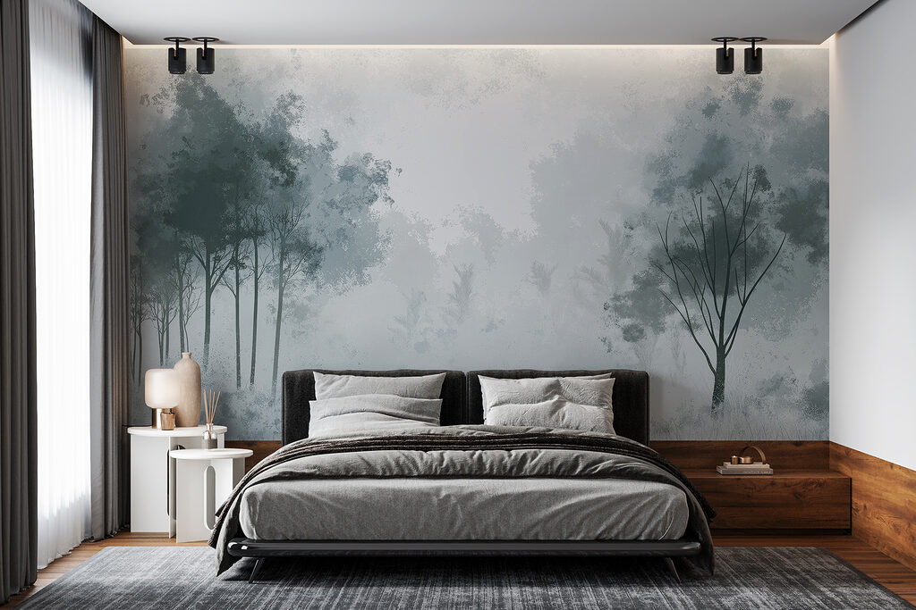 Baumgruppen am Grasrand in einem Interieur