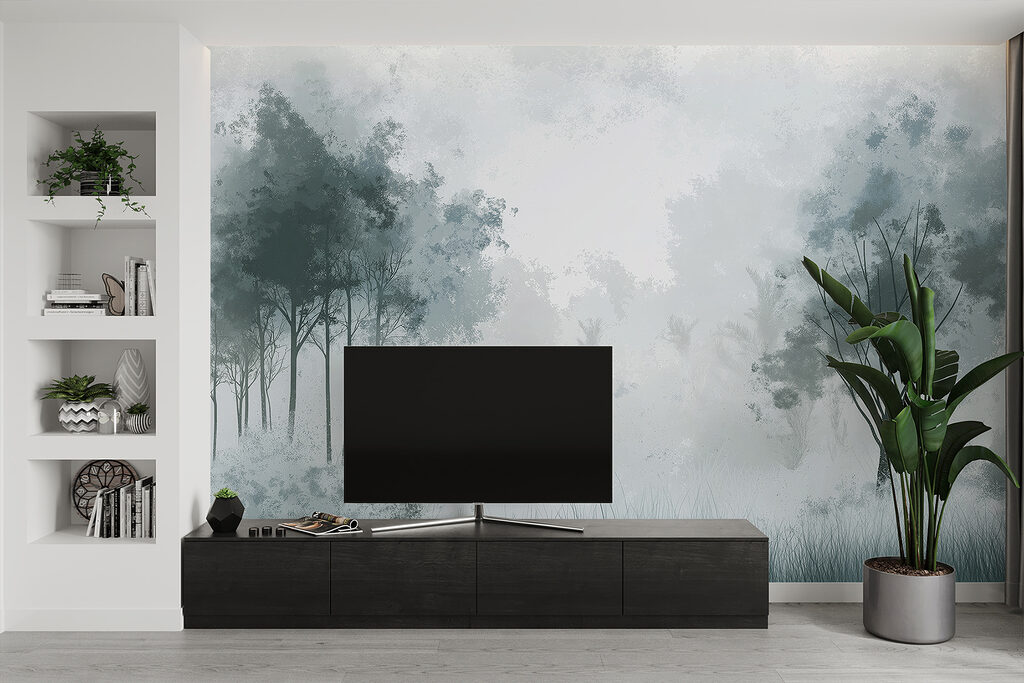Baumgruppen am Grasrand in einem Interieur