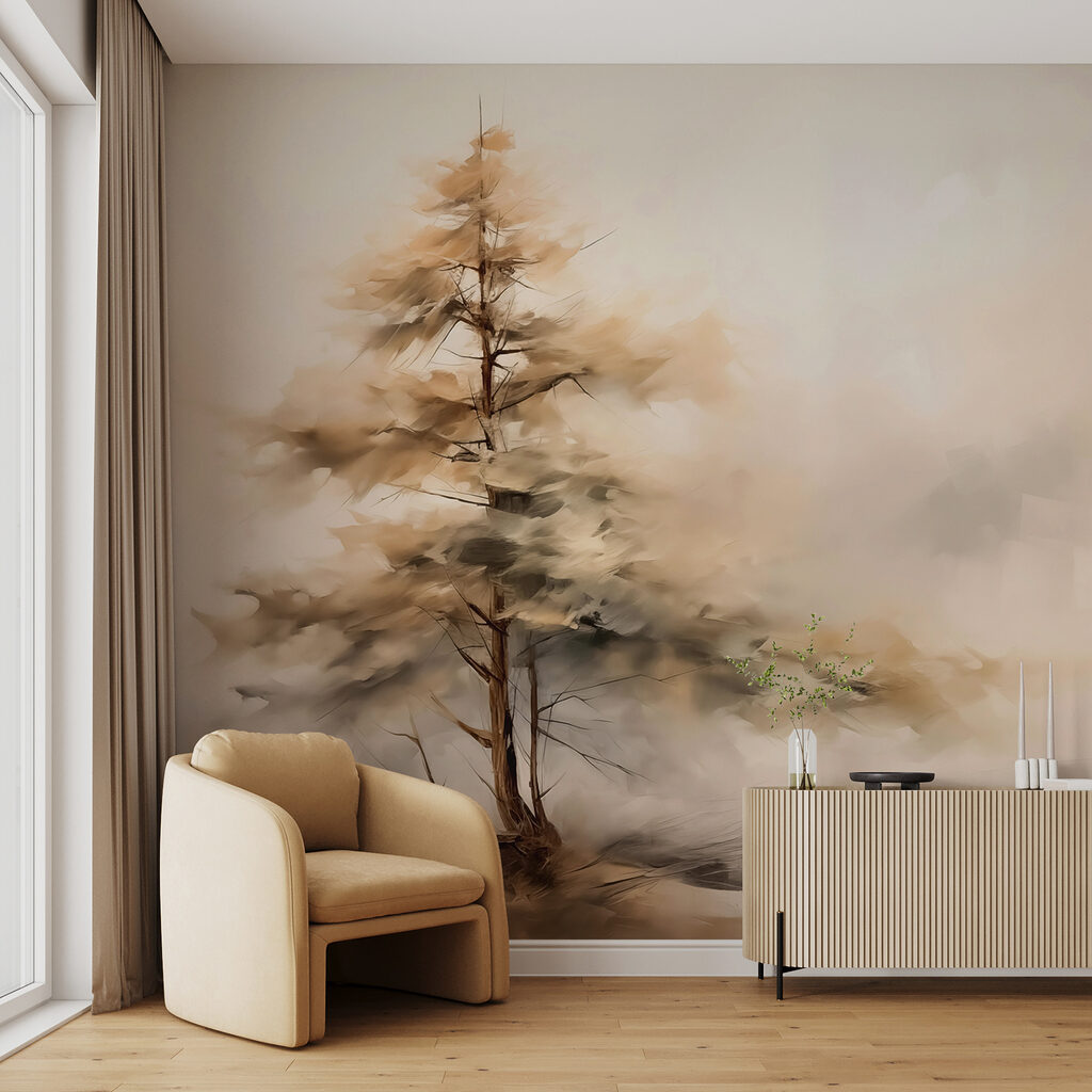 Einsamer Baum im Dunst in einem Interieur