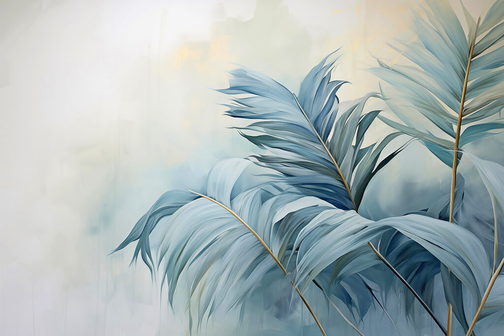 Zartblaue Palmblätter — ganzes Design
