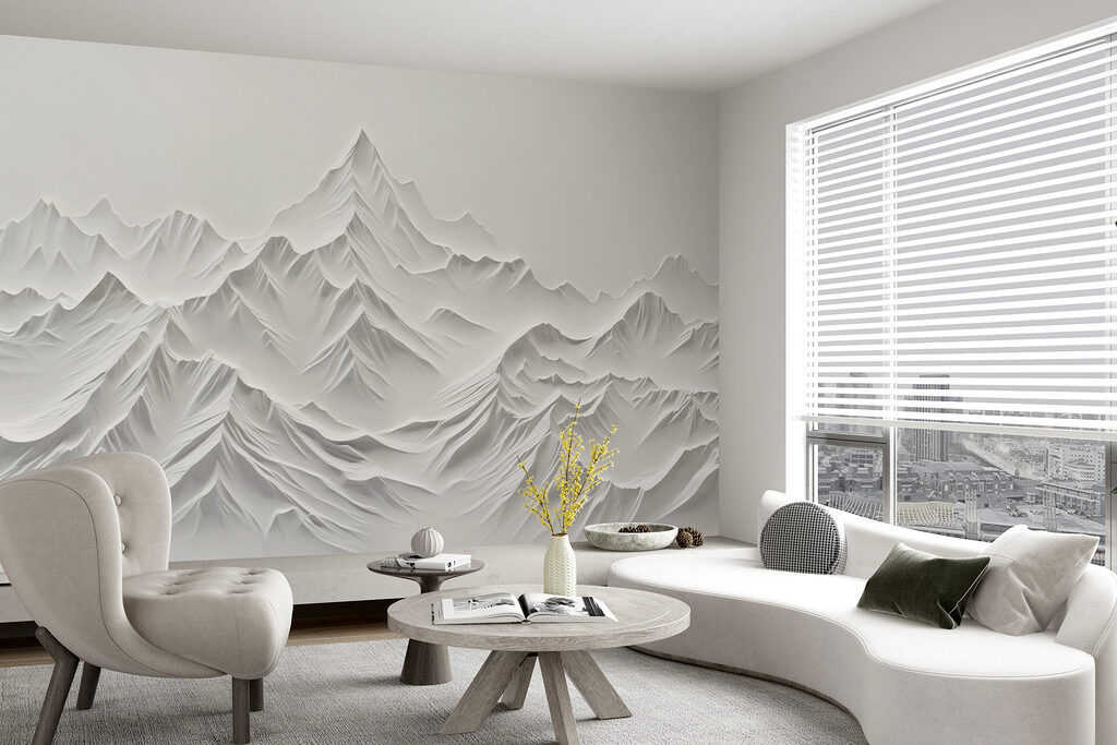 Weiße Berge mit Schatten in einem Interieur