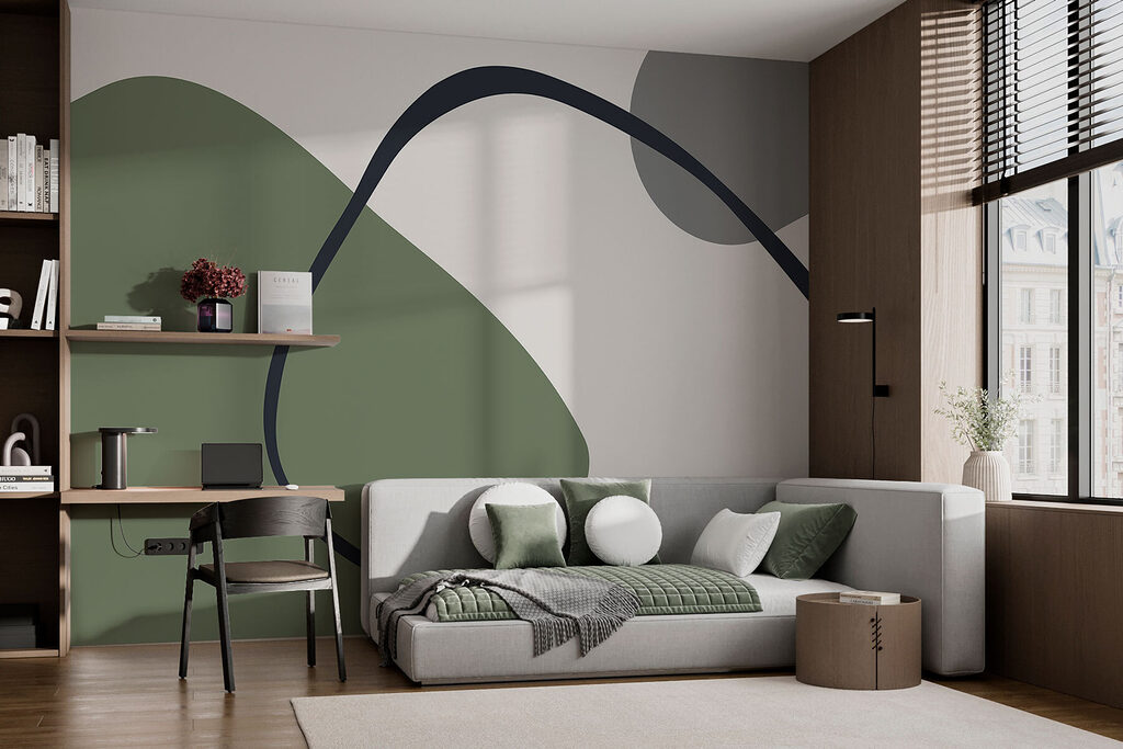 Dunkle Schleife auf Farbflächen in einem Interieur