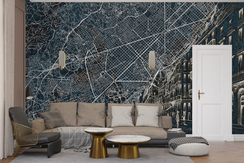 Verwobene Straßen und Fassaden in einem Interieur