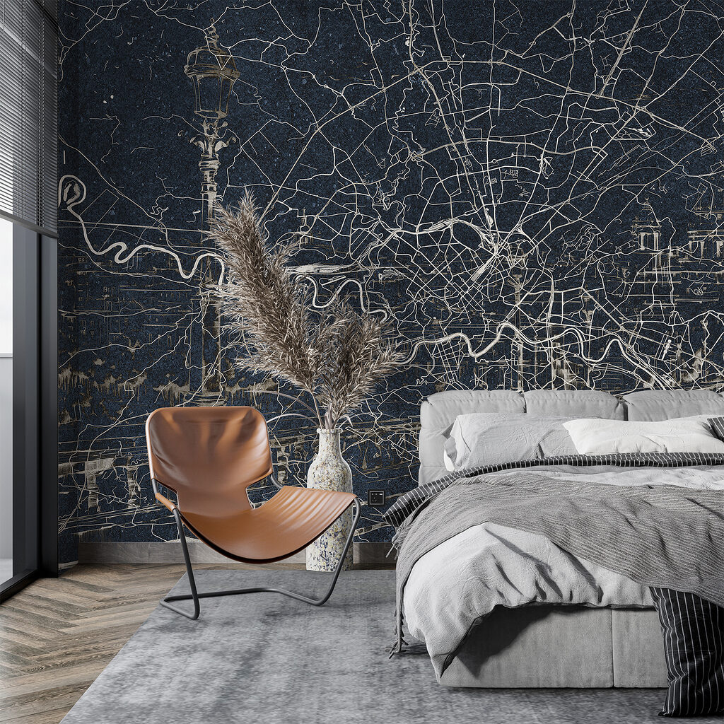 Stadtplan mit Fluss in einem Interieur