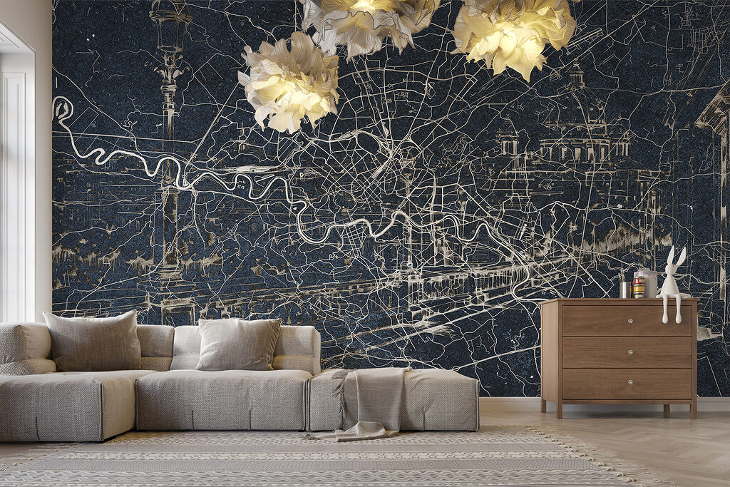 Stadtplan mit Fluss in einem Interieur