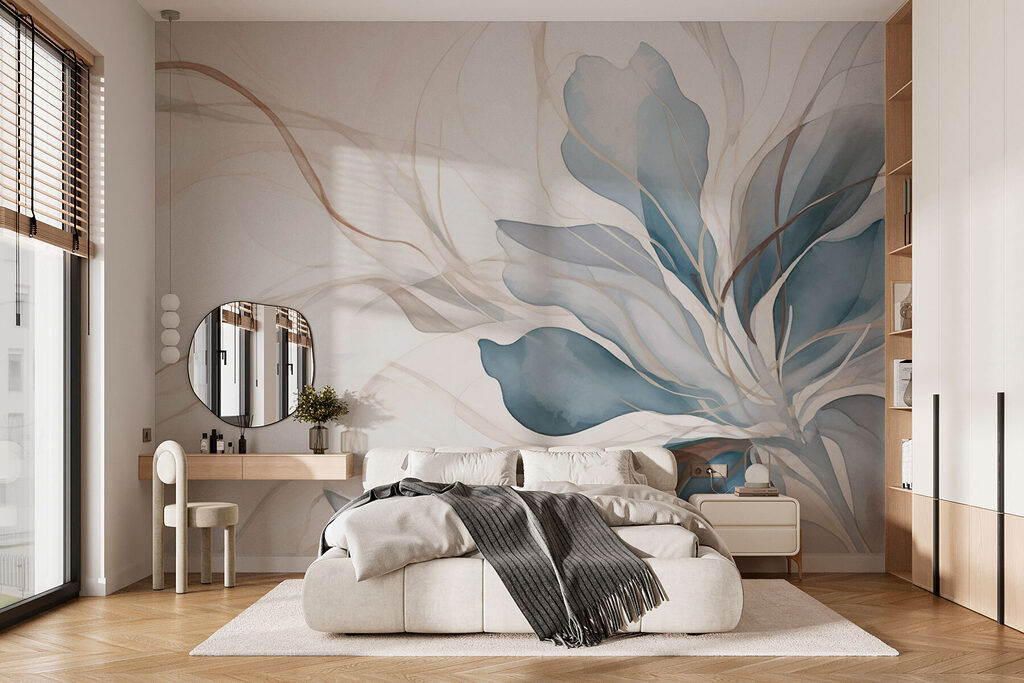 Blaue Blätter mit Adern in einem Interieur