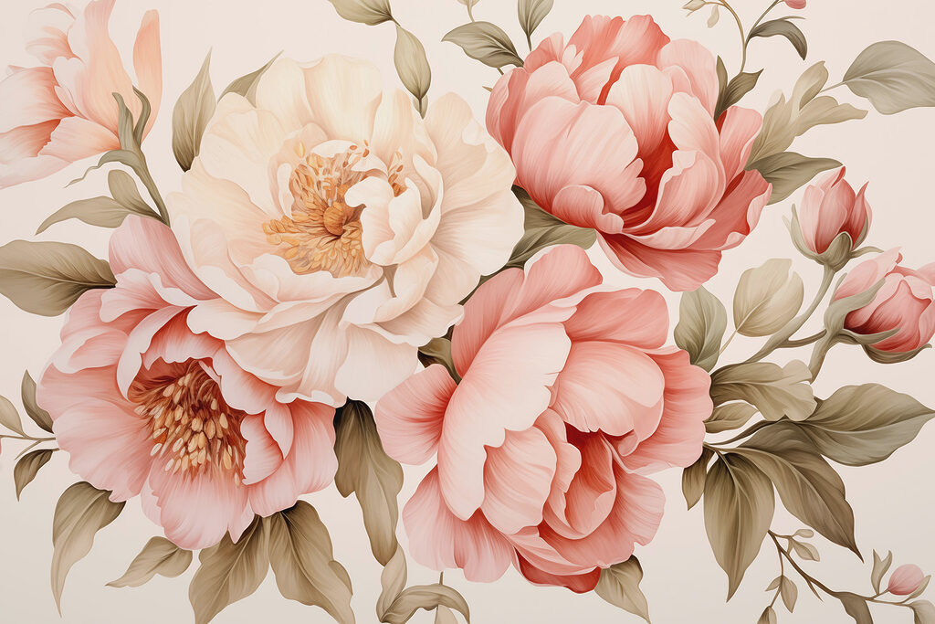 Rosen in Lachsrosa — ganzes Design