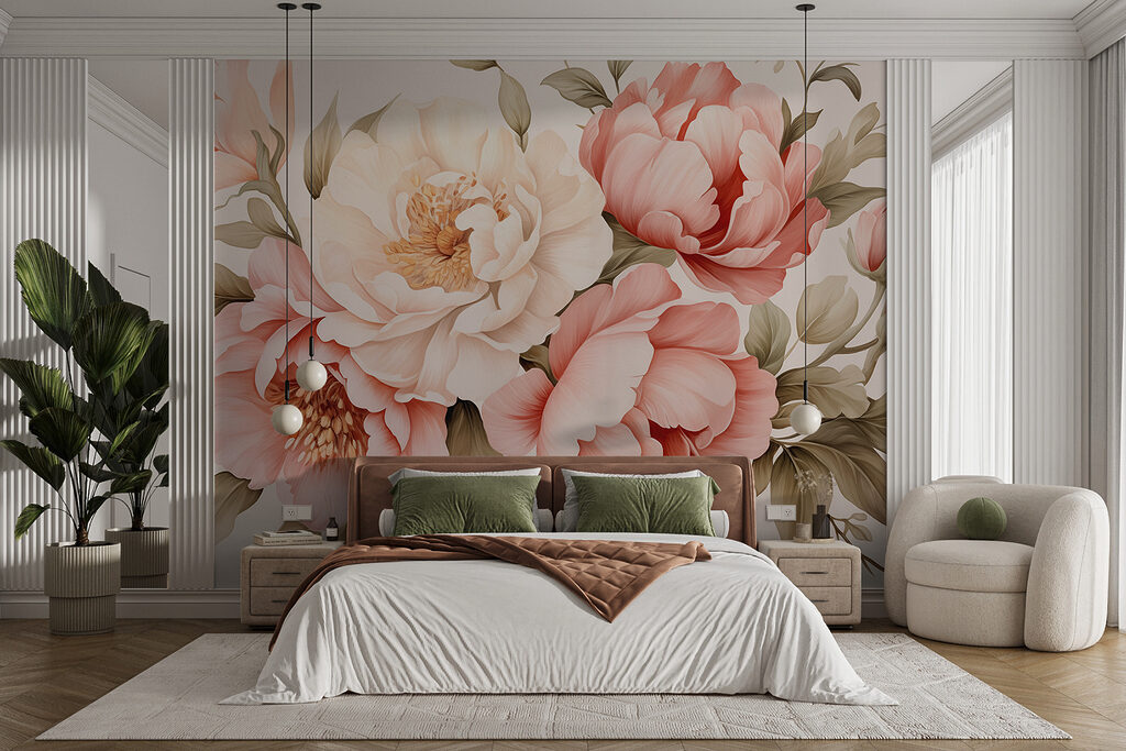 Rosen in Lachsrosa in einem Interieur