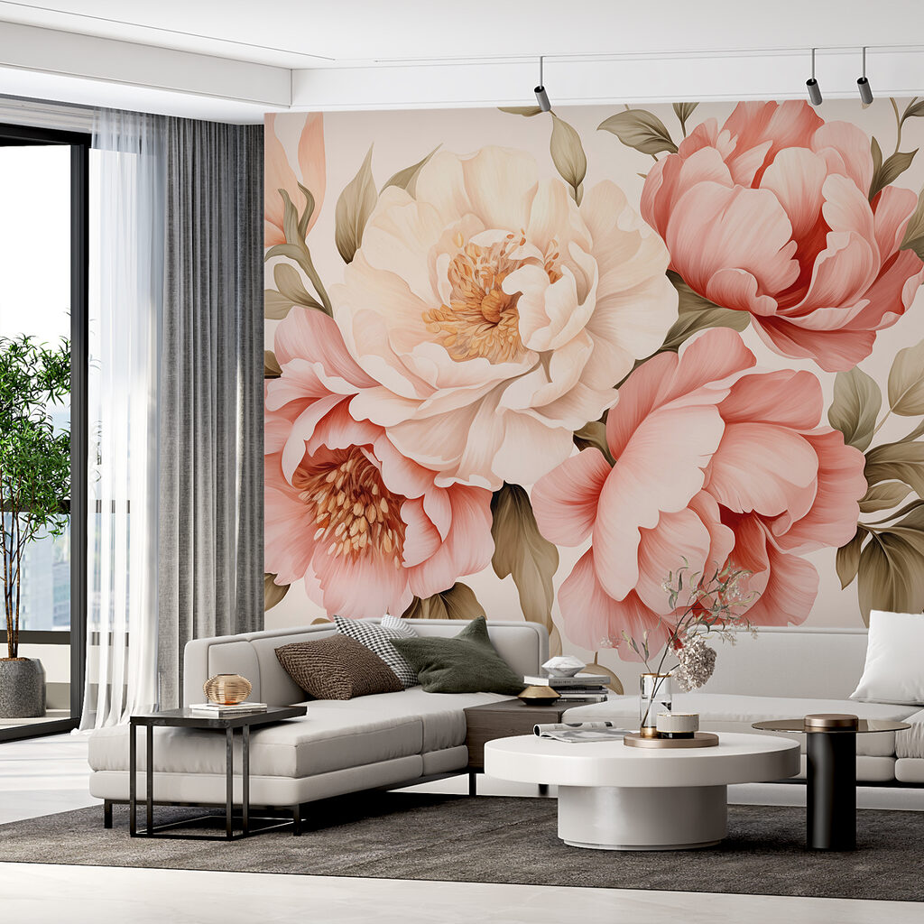 Rosen in Lachsrosa in einem Interieur