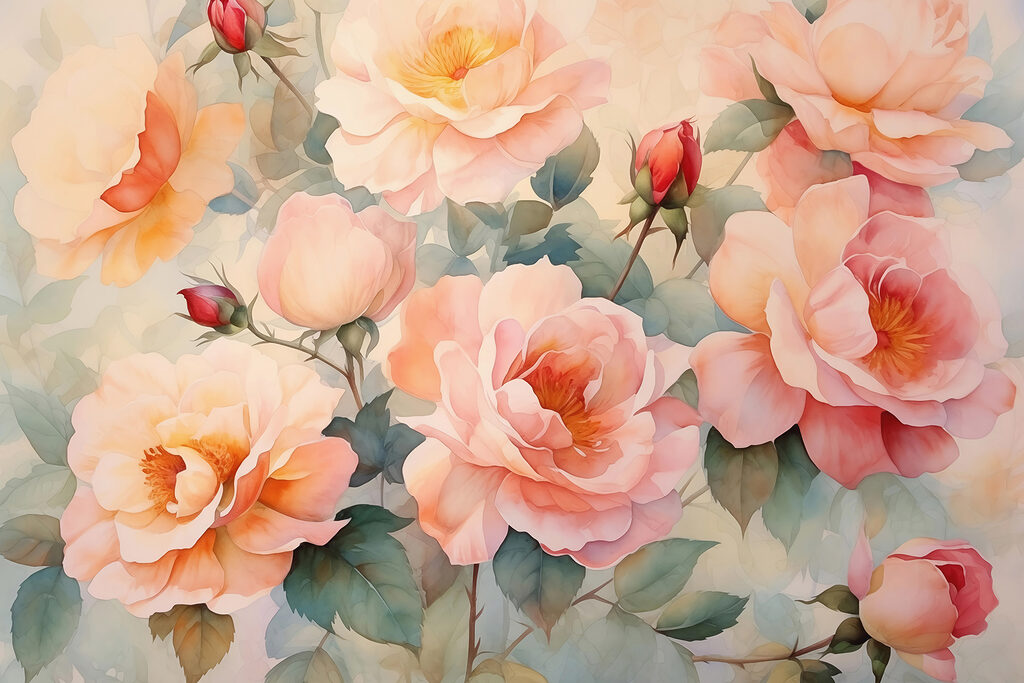 Zarte Rosen in Pastell — ganzes Design