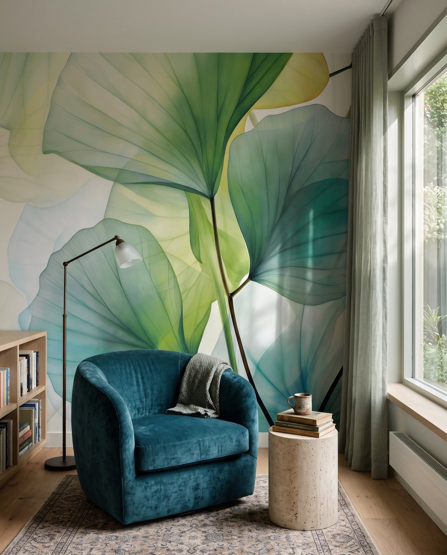 Runde Blätter im Licht in einem Interieur